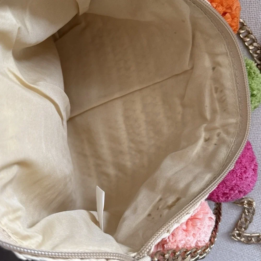 Pom Pom Crossbody Purse Straw Crochet Bag‎ 7.5H X 11.5L Shinny Gold Chain 22